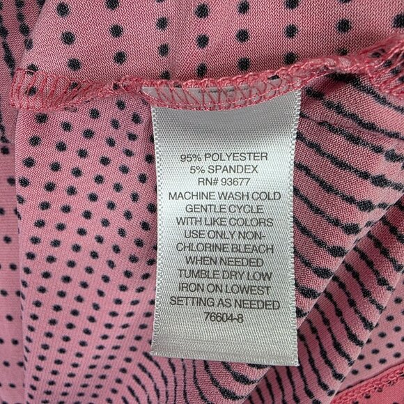 Womens Liz Claiborn Pink & Black Polka Dot Top Open Button Sleeve Polyester M - Picture 3 of 8